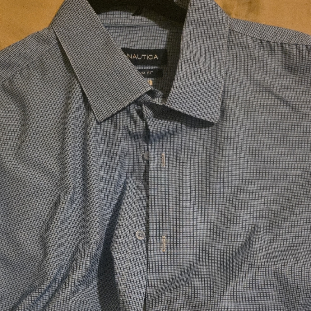 Nautica Men's Navy and White Plaid Shirt
